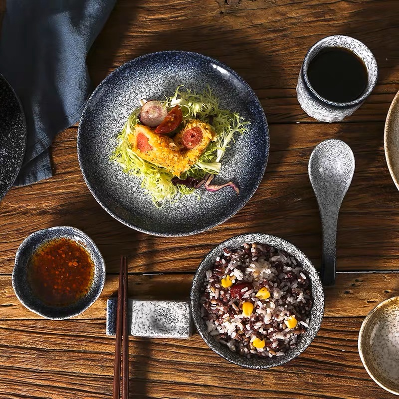 Japanese-Style Speckled Ceramic Tableware Collection